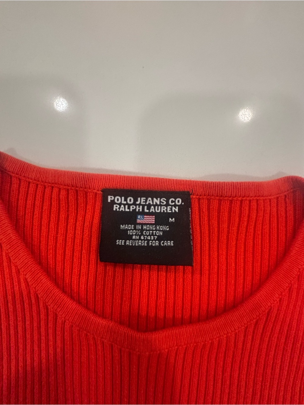 Vintage Ralph Lauren Polo Jeans Co. Orange Ribbed Cotton Sweater Medium - Picture 3 of 7